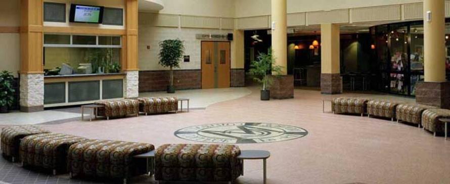 Photo of empty atrium at the Brighton Campus